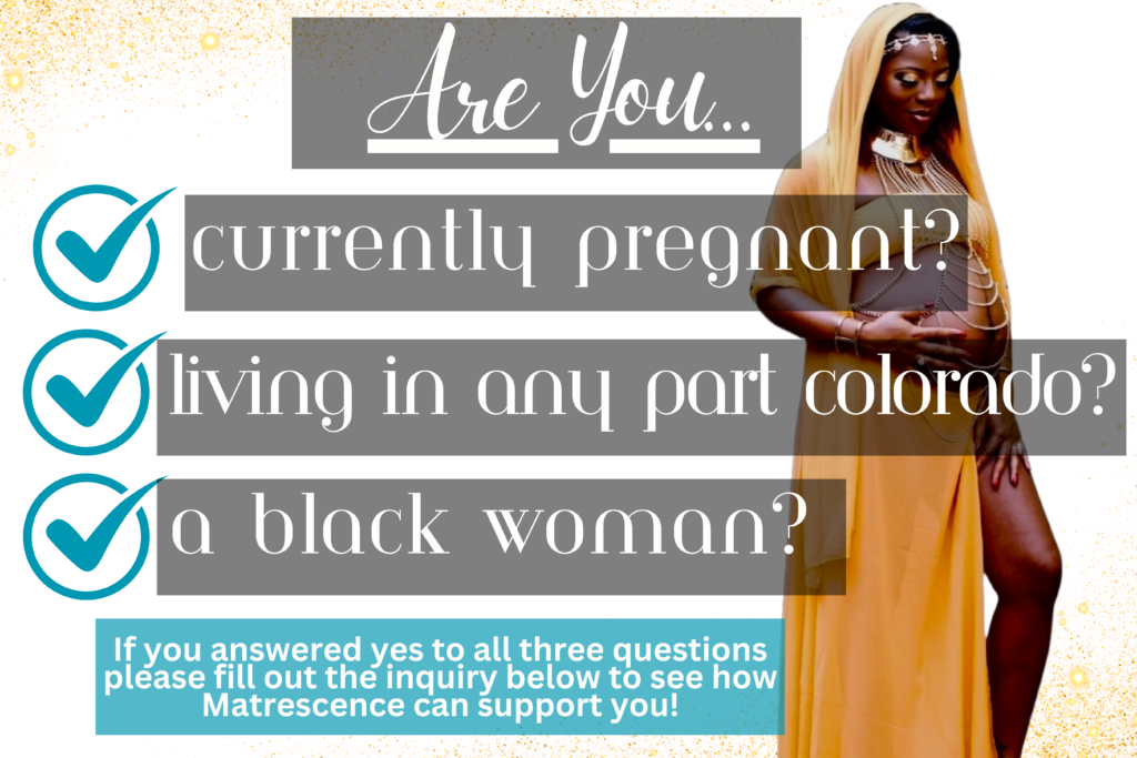 Black Pregnant woman wearing a yellow goddess dress standing near a checklist to qualify for pregnancy and program parenting